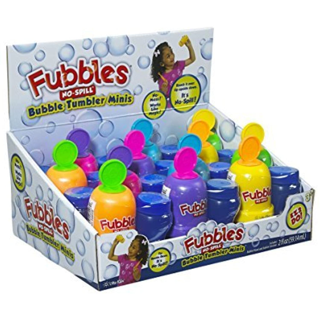 Little Kids Fubbles No-Spill Bubble Tumbler Minis Party Favor 12 pack, Includes 2oz bubble solution and a wand per bottle (assorted colors)