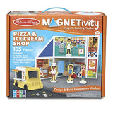 Melissa & Doug Magnetivity Magnetic Tiles Building Playset – Pizza & Ice Cream Shop w/Food Truck Vehicle (105 Pieces, STEM Toy)