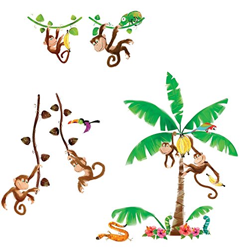 RoomMates RMK1676SCS Monkey Business Peel and Stick Wall Decals, Multicolor