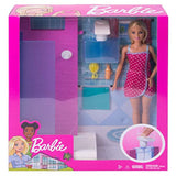 Barbie Doll and Furniture Set, Bathroom with Working Shower and Three Bath Accessories, Gift Set for 3 to 7 Year Olds