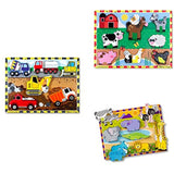 Bundle Includes 3 Items - Melissa & Doug Safari Wooden Chunky Puzzle 8 pcs and Melissa & Doug Farm Wooden Chunky Puzzle 8 pcs and Melissa & Doug Construction Vehicles Wooden Chunky Puzzle