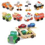 Melissa & Doug Car Carrier Plus Stacking Construction and Emergency Vehicles Bundle