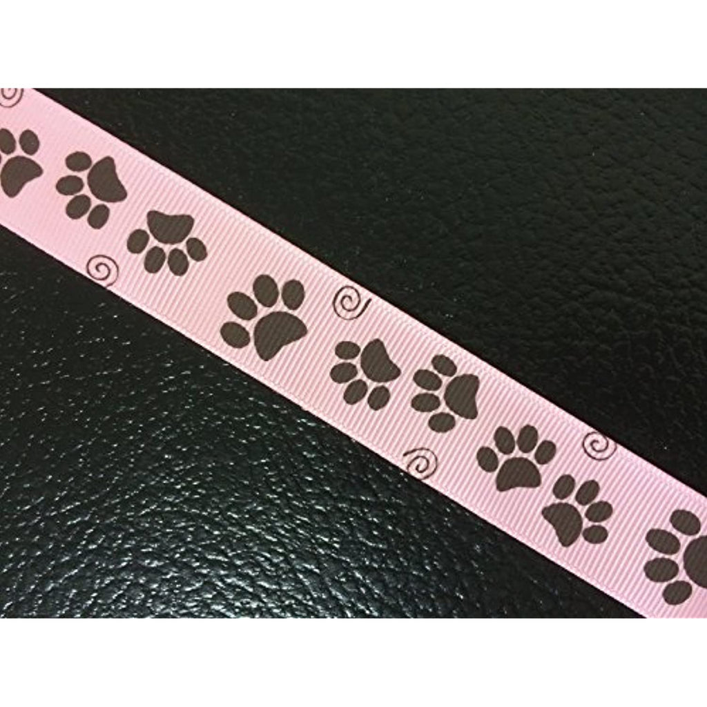 Polyester Grosgrain Ribbon for Decorations, Hairbows & Gift Wrap by Yame Home (7/8-in by 1-yd, 000263444 - brown paw print w/pink background)