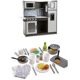 Melissa & Doug Bundle Includes 2 Items Wooden Chef’s Pretend Play Toy Kitchen with “Ice” Cube Dispenser – Charcoal 22-Piece Play Kitchen Accessories Set - Utensils
