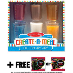 Melissa & Doug Fill 'Em Up Cups: Create-A-Meal Play Set & 1 Scratch Art Mini-Pad Bundle