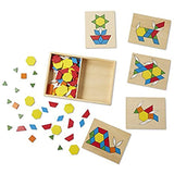 Melissa & Doug Bundle Includes 2 Items Pattern Blocks and Boards - Classic Toy with 120 Solid Wood Shapes and 5 Double-Sided Panels Deluxe Wooden Lacing Beads Educational