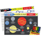 Melissa & Doug Common Knowledge II Write-a-Mat w/ Crayon Bundle for Ages 6+: Planets, Telling Time - The Straight Edge Series
