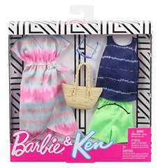 Barbie Fashion Pack with 1 Outfit of Tie-Dye Dress & 1 Accessory Doll & Striped Tie-Dye Tank, Shorts & Accessory for Ken Doll, Gift for 3 to 8 Year Olds