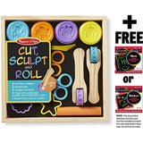 Melissa & Doug Cut, Sculpt & Stamp Clay Play Set Classroom: Deluxe Wooden Stamp Set & 1 Scratch Art Mini-Pad Bundle (05167)
