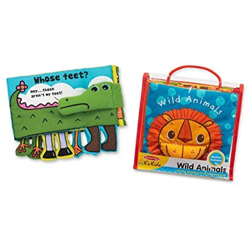 Melissa & Doug K's Kids Soft Activity Baby Book Set - Whose Feet? and Wild Animals