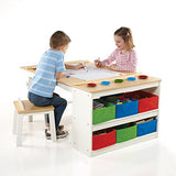 Guidecraft Arts and Crafts Center: Kids Activity Table and Drawing Desk with Stools, Storage Bins, Paper Roller and Paint Cups - Children's Wooden Learning Furniture