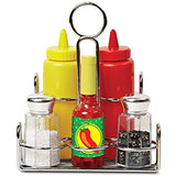 Melissa & Doug Bundle Includes 2 Items Food Fun Combine & Dine Dinners Toy, Blue Condiments Set (6 pcs) - Play Food, Stainless Steel Caddy