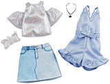 Barbie Clothes: 2 Outfits Doll Include A Sparkly Shirt, Skirt and Romper with Bow-Shaped Purse and Necklace, Gift for 3 to 8 Year Olds