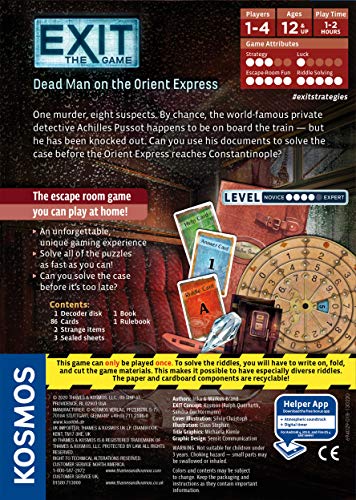 Exit: Dead Man on The Orient Express | Exit: The Game - A Kosmos Game | Family-Friendly, Card-Based at-Home Escape Room Experience for 1 to 4 Players, Ages 12+