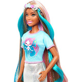 Barbie Fantasy Hair Doll, Brunette, with 2 Decorated Crowns, 2 Tops & Accessories for Mermaid and Unicorn Looks, Plus Hairstyling Pieces, for Kids 3 to 7 Years Old, Multi, Model:GHN05