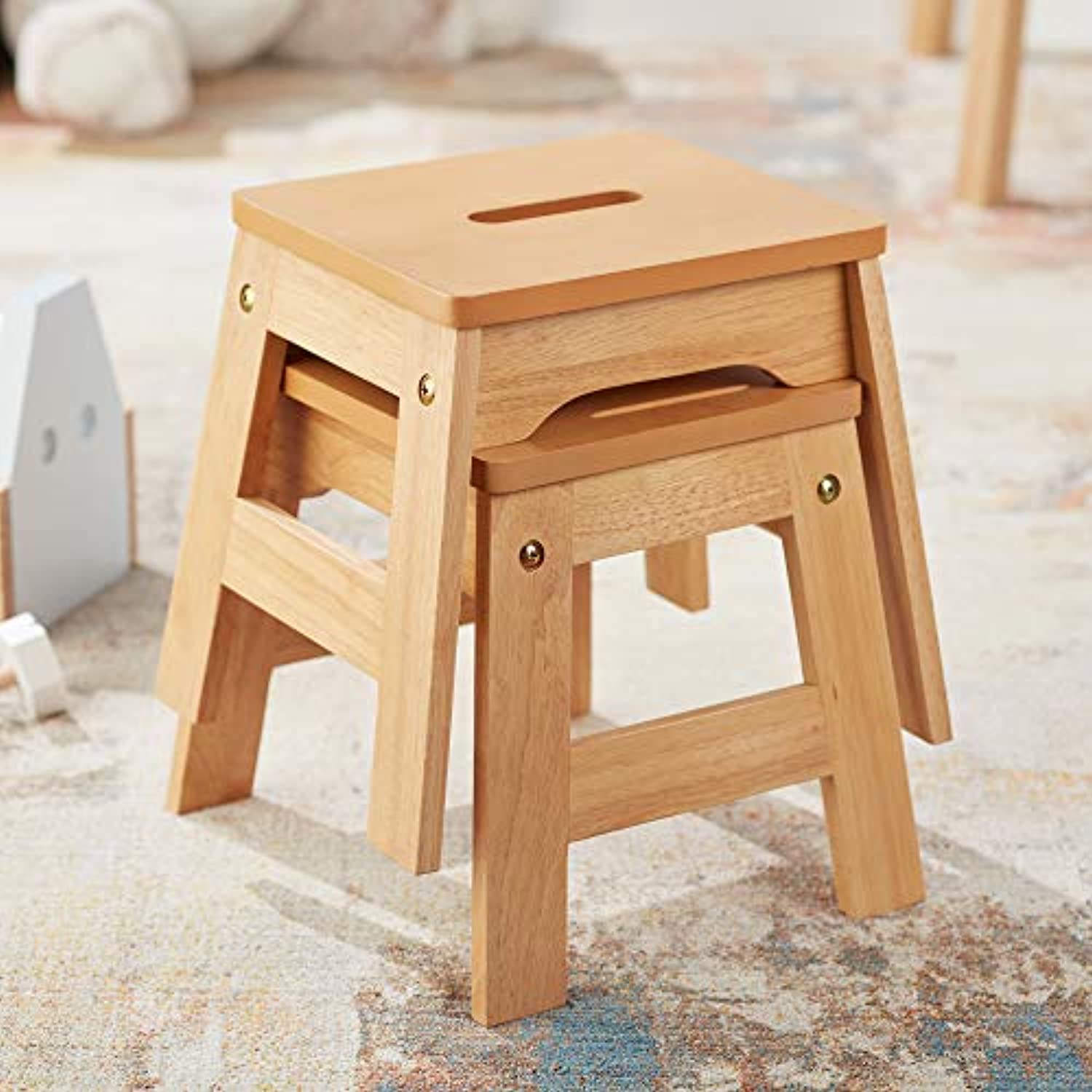 Melissa & Doug Wooden Stools - Set of 2 Stackable, 11-Inch-Tall - Natural
