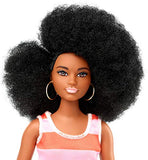Barbie Fashionistas Doll, Curvy, Wearing Striped Dress and Accessories with Afro Hairstyle, for 3 to 7 Year Olds