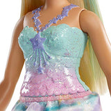 Barbie Dreamtopia Princess Doll, Approx 12-Inch Blonde with Blue Hairstreak Wearing Rainbow Outfit and Tiara, for 3 to 7 Year Olds