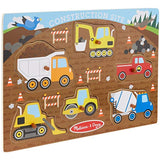 Melissa & Doug Wooden Peg Puzzles Set - Construction Site, Transportation, and Vehicles