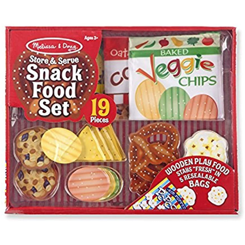 Melissa & Doug Wooden Snacks and Sweets Food Cart - 40+ Play Food pcs, Reversible Awning Bundled Store & Serve Snack Food Set Play