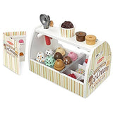 Melissa & Doug Bundle Includes 2 Items Wooden Scoop and Serve Ice Cream Counter (28 pcs) - Play Food and Accessories Triple-Layer Party Cake Wooden Play Food Set