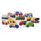 Guidecraft Wooden Truck Collection Set of 12: Vehicle Set for Toddlers