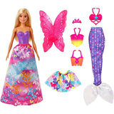 Barbie Dreamtopia Dress Up Doll Gift Set, 12.5-Inch, Blonde with Princess, Fairy and Mermaid Costumes, Gift for 3 to 7 Year Olds, Multicolor