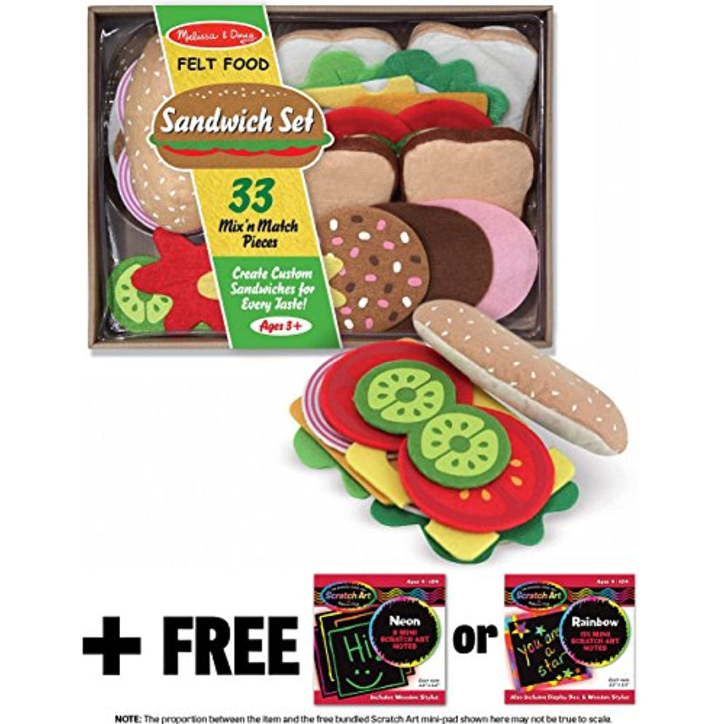 Melissa & Doug Sandwich Felt Food - Play Food Set + Free Scratch Art Mini-Pad Bundle [39543]