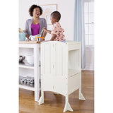 Guidecraft Heartwood Kitchen Helper Stool - White W/Keeper and Non-Slip Mat: Adjustable Height Wooden Baking Tower, Folding Step Stool for Toddlers, Little Kids Learning Furniture