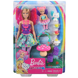 Barbie Dreamtopia Tea Party Playset with Barbie Fairy Doll, Toddler Doll, Tea Set, Pet and Accessories, Multi