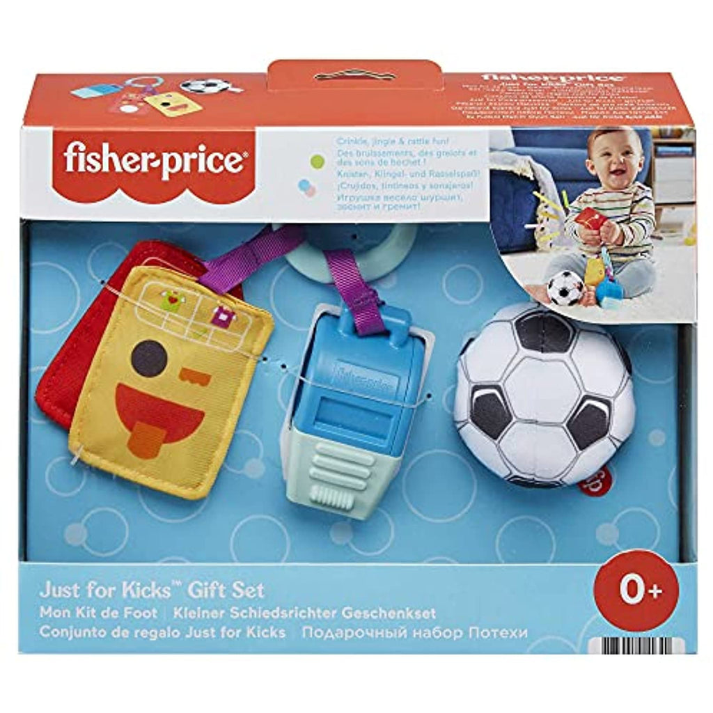 Fisher-Price Just for Kicks Gift Set, 3 Soccer-Themed Infant Activity Toys for Newborn Babies from Birth & Up, Multi