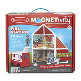 Melissa & Doug Magnetivity Magnetic Tiles Building Play Set – Fire Station with Fire Truck Vehicle (74 Pieces, STEM Toy)