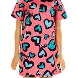 Barbie Doll, Brunette, Wearing Pink and Blue Heart-Print Dress and Platform Sneakers, for 3 to 7 Year Olds (GHW46)