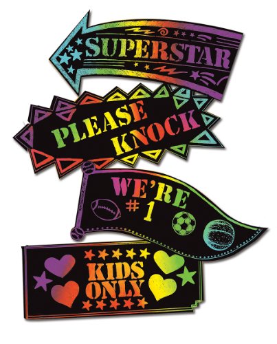 Melissa & Doug Scratch Art Signs - 4-Pack of Pre-Cut Color-Reveal Signs