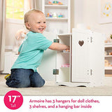 Melissa & Doug Mine to Love Wooden Play Armoire Closet for Dolls, Stuffed Animals - White (17.3H x 12.4W x 8.5D Assembled)