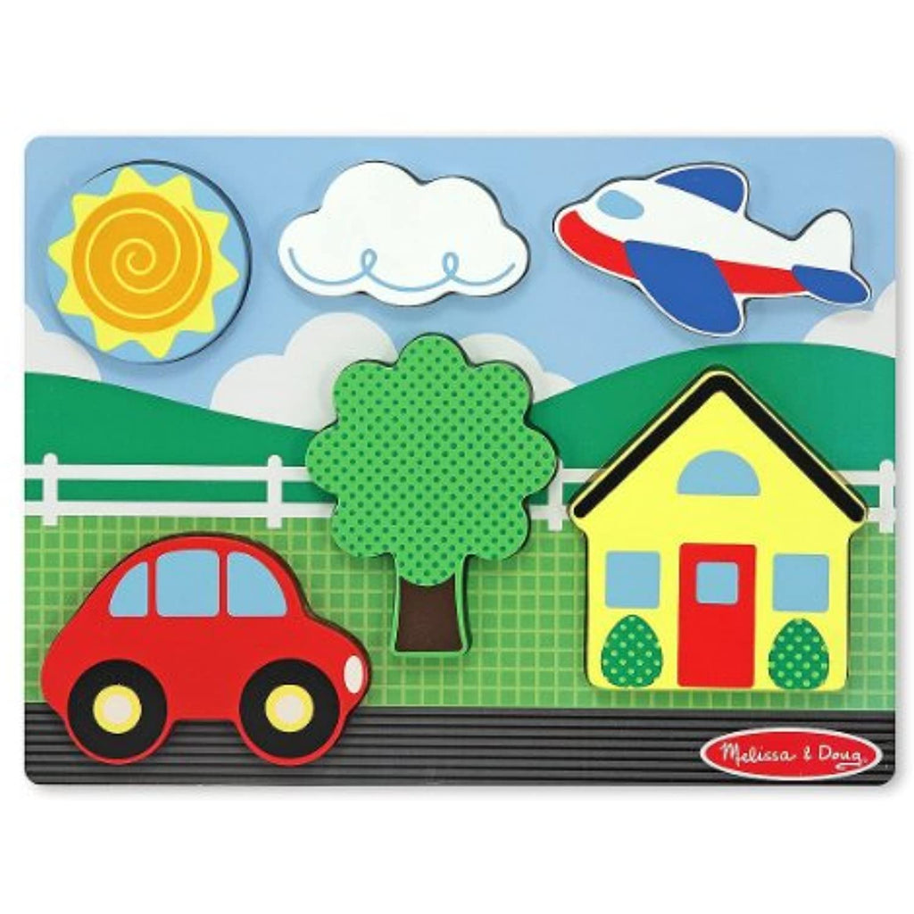 Melissa & Doug Yellow House Scene Chunky Puzzle + Free Scratch Art Mini-Pad Bundle [37501]