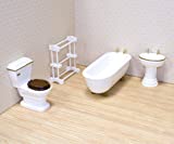 Melissa & Doug Classic Wooden Dollhouse Bathroom Furniture (4pc) - Tub, Sink, Toilet, Towel Rack