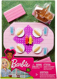 Barbie Outdoor Furniture, Pink Picnic Table with Adjustable Seats and Hot Dog Picnic for 4