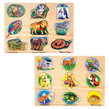 Melissa & Doug Sound Puzzles Set: Pets and Wild Animals - 8-Piece Wooden Peg Puzzles
