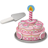 Melissa & Doug Bundle Includes 2 Items Wooden Scoop and Serve Ice Cream Counter (28 pcs) - Play Food and Accessories Triple-Layer Party Cake Wooden Play Food Set