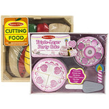Melissa and Doug Wooden Playsets Bundle - Cutting Food Set with Triple-Layer Party Cake Set - Ages 3 and Up - Imaginative Fun