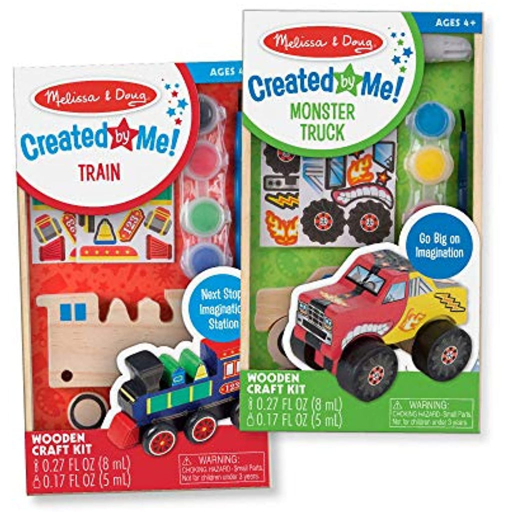 Melissa & Doug Paint & Decorate Your Own Wooden Vehicles Craft Kit 2 Pack – Monster Truck, Train