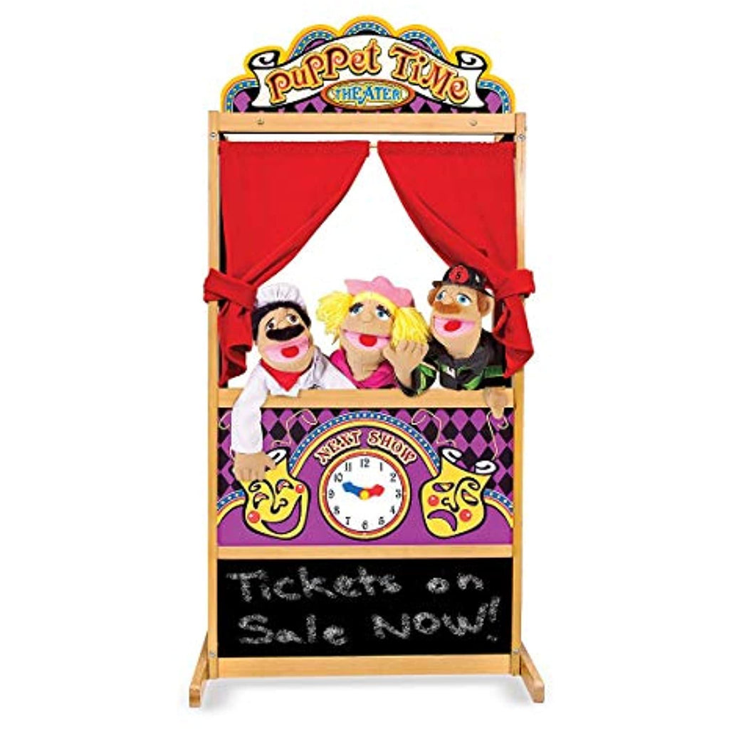 Melissa & Doug 2530 Deluxe Puppet Theater with Police Officer Puppet and Firefighter Puppet Bundle