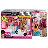 Barbie Dream Closet with Blonde Doll & 25+ Pieces, Toy Closet Expands to 2+ ft / 60+ cm Wide & Features 10+ Storage Areas, Full-Length Mirror, Customizable Desk Space and Rotating Clothes Rack