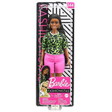 Barbie Fashionistas Doll #144 with Long Brunette Braids Wearing Neon Green Animal-Print Top, Pink Shorts, White Sandals & Earrings, Toy for Kids 3 to 8 Years Old