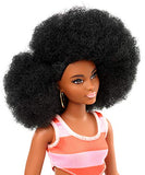 Barbie Fashionistas Doll, Curvy, Wearing Striped Dress and Accessories with Afro Hairstyle, for 3 to 7 Year Olds