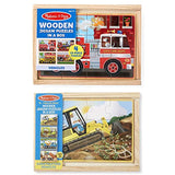 Melissa & Doug Wooden Jigsaw Puzzles Set: Vehicles and Construction & Pets Jigsaw Puzzles in a Box (Four Wooden Puzzles, Sturdy Wooden Storage Box, 12-Piece Puzzles)