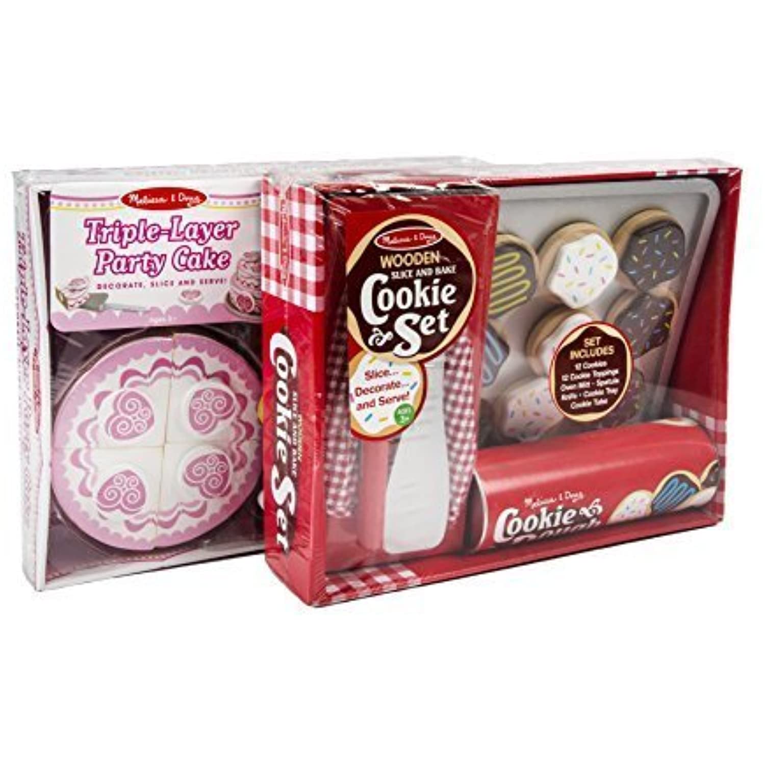 Melissa and Doug Wooden Playsets Bundle - Triple-Layer Party Cake with Bake and Decorate Cupcake Set - Ages 3 and Up - Imaginative Fun
