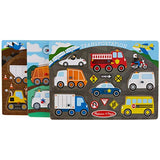 Melissa & Doug Wooden Peg Puzzles Set - Construction Site, Transportation, and Vehicles