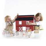 Guidecraft Big Wooden Red Barn With Play Characters and Animals Play Figures